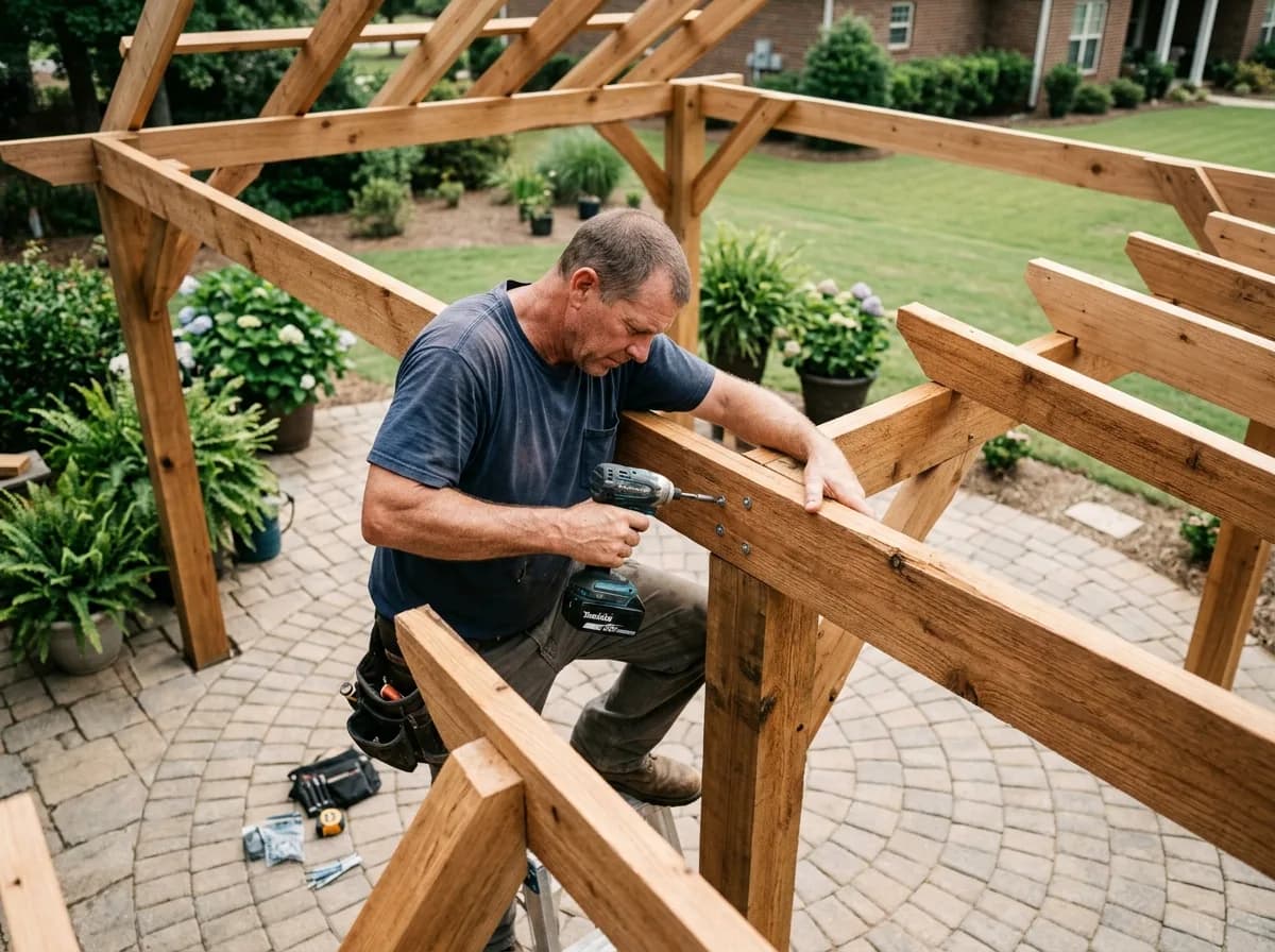 Waterstone Companies crew member building a custom deck in East Alabama