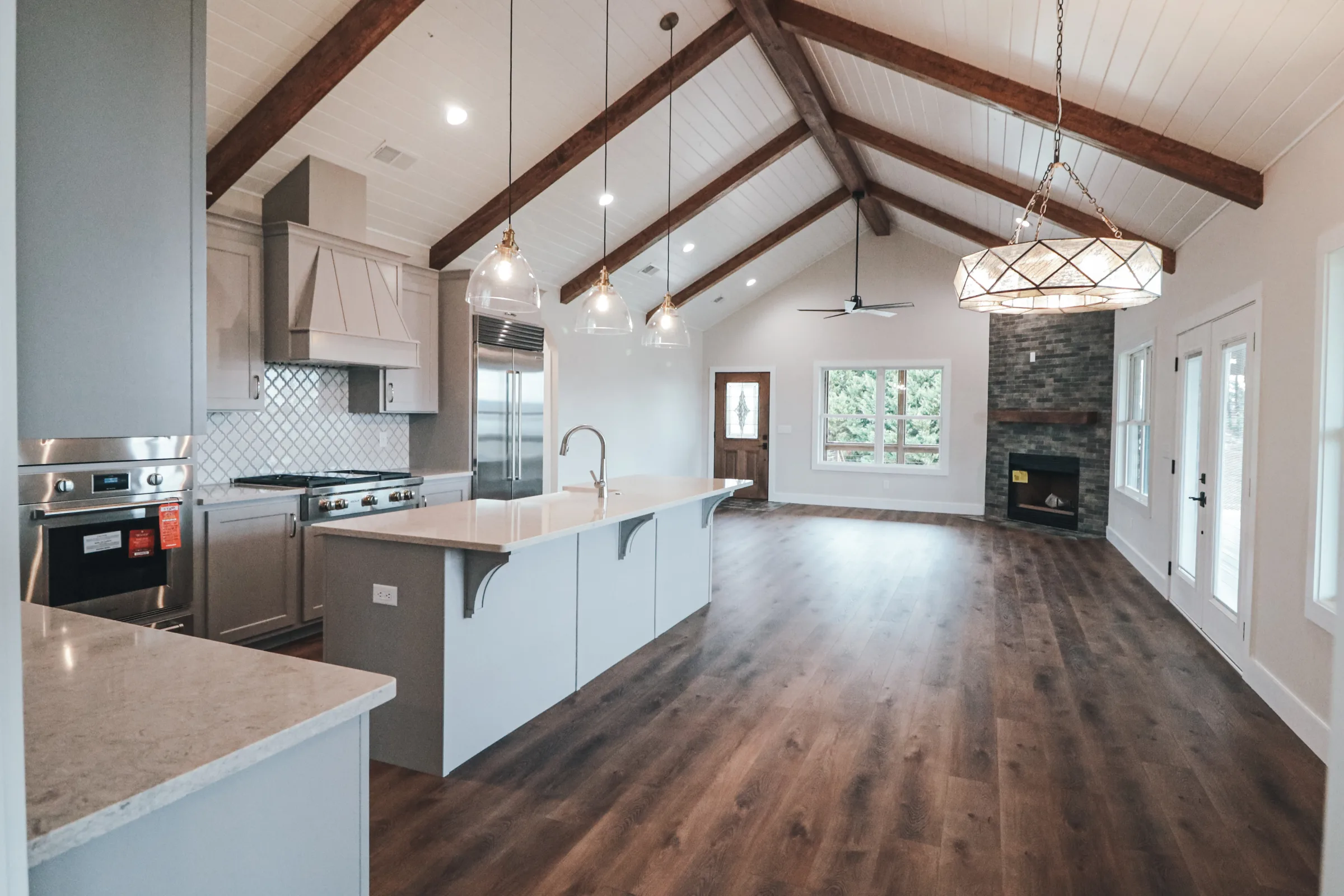 Decorative ceiling beams in a custom interior