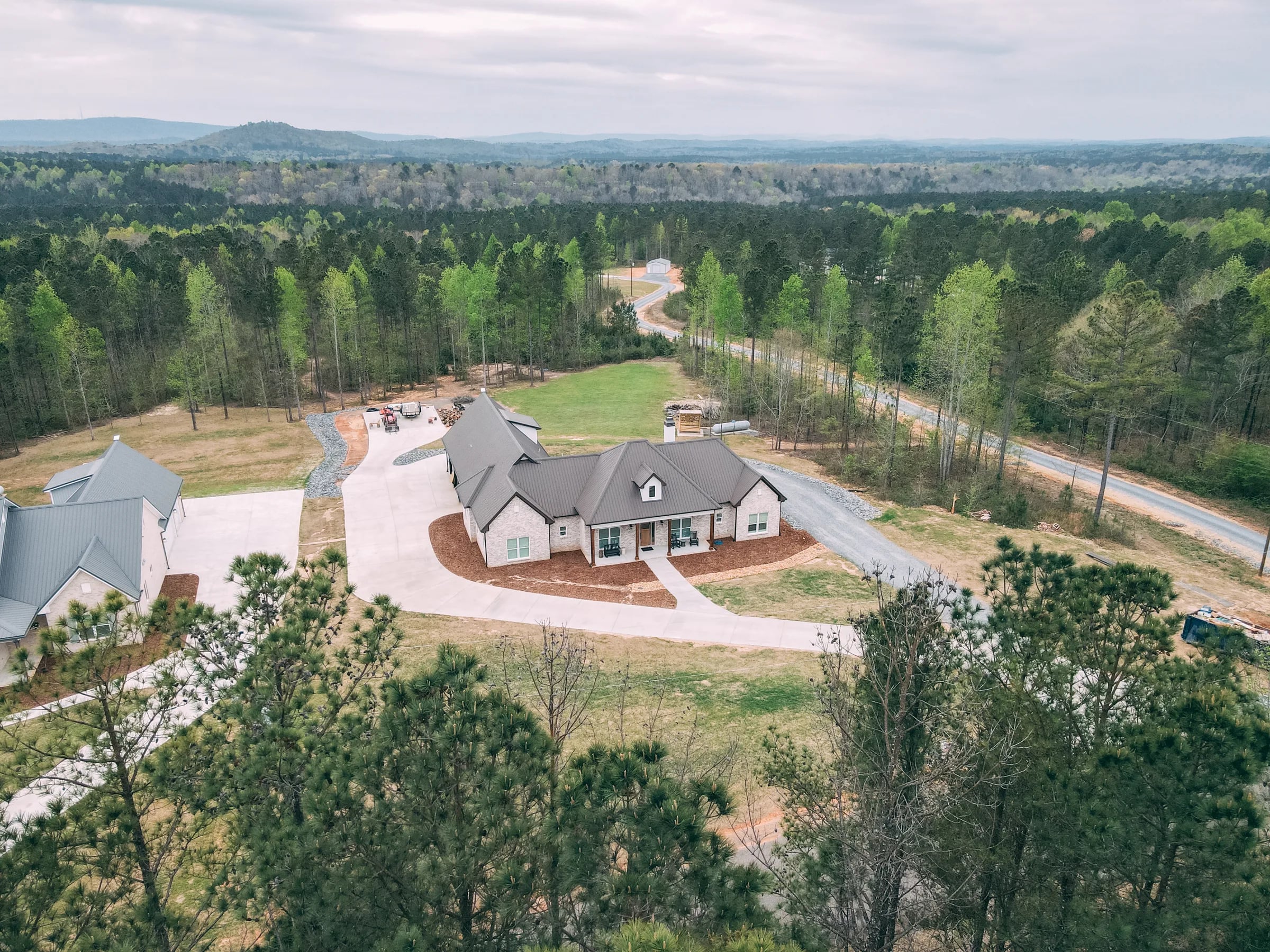 Aerial view of a Waterstone shingle roof installation