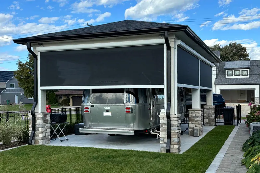 MaestroShield retractable screen enclosure on an outdoor structure